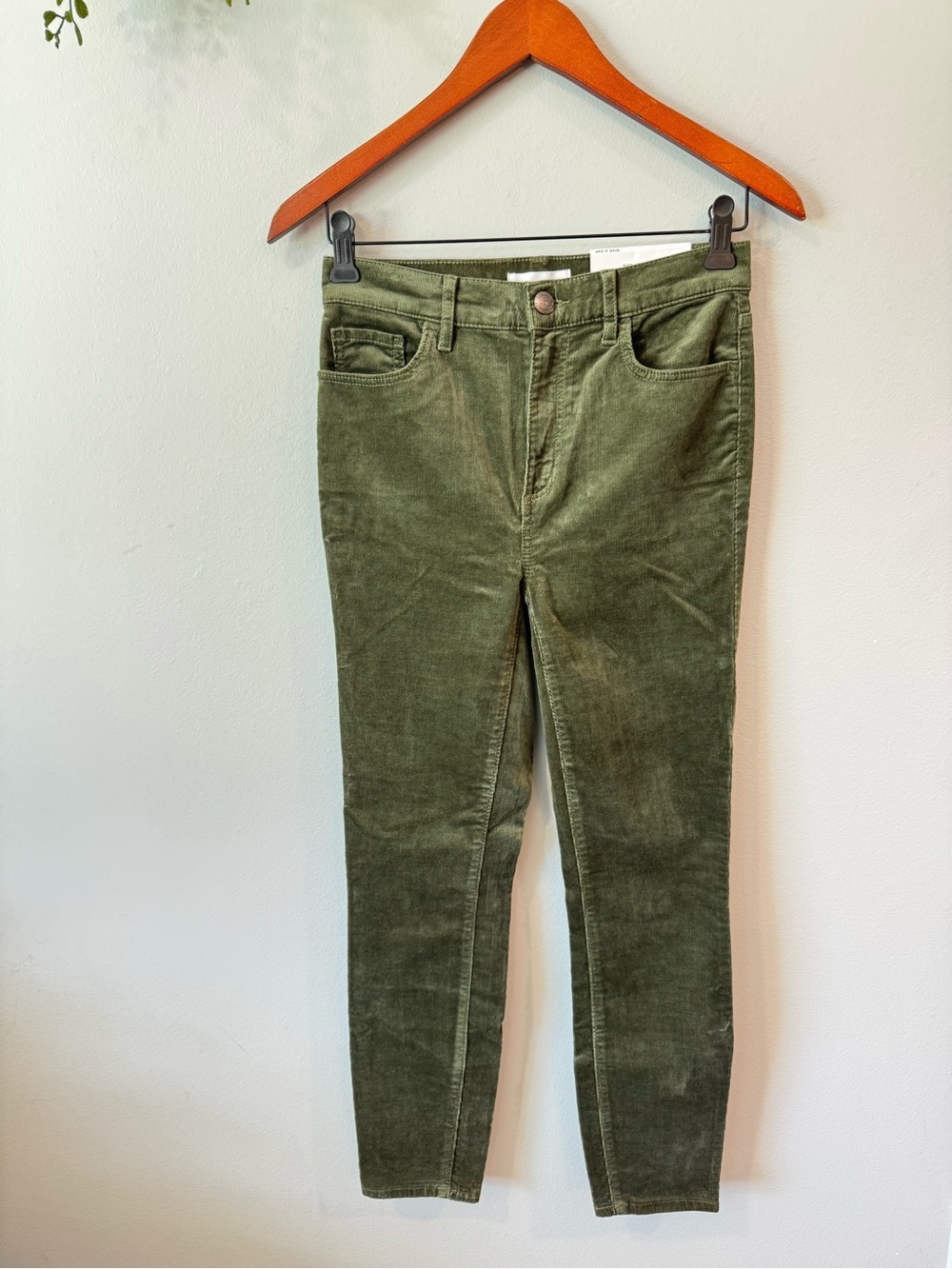 New LOFT High-Waist Skinny Corduroy Pants in Olive Sz 26